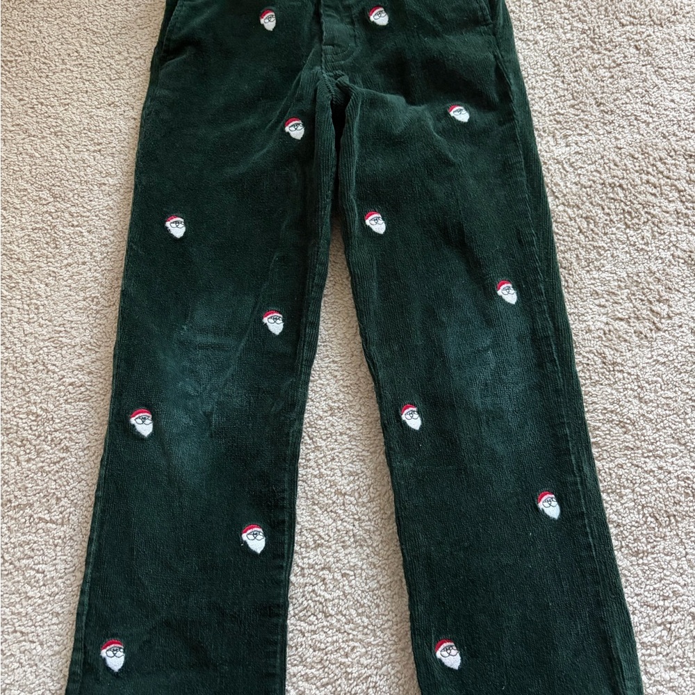 Green Corduroy Pants with Santa Embroidery- size 7